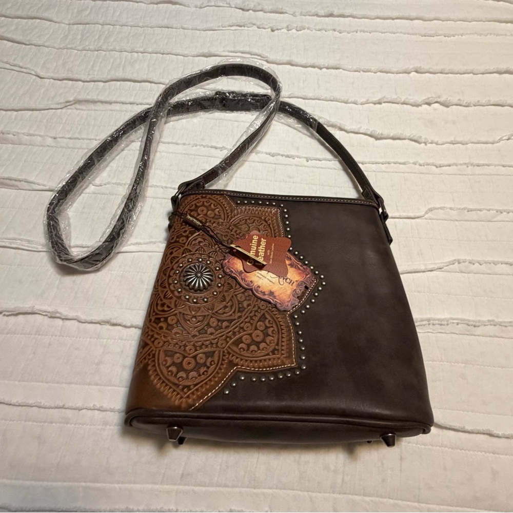 Full Leather Studded Crossbody Bag Purse Embossed Design from Trinity West